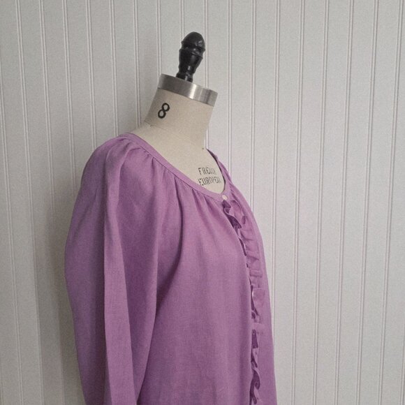 Lauren Ralph Lauren Women's Blouse  100% Linen Button Down Ruffle Front Size 1X - Picture 5 of 9